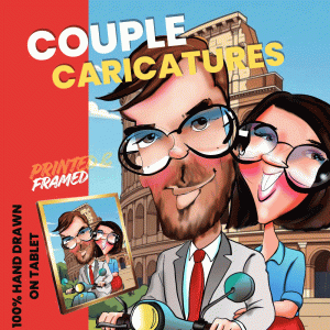 custom couple caricature, made to order, 2 person