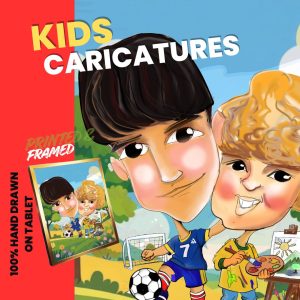 custom kids caricature, made to order, 2 person